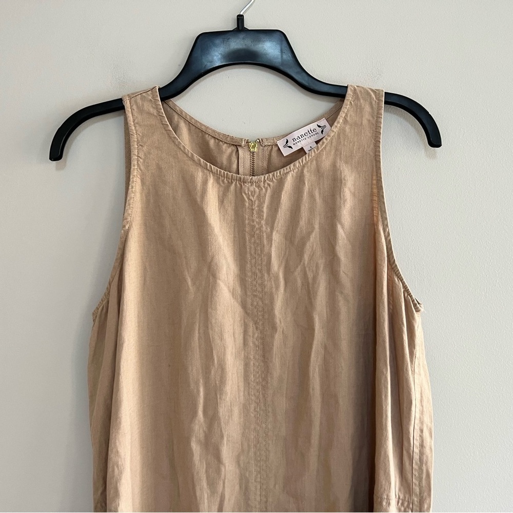Nanette Lepore Hi-Lo Asymetrical Linen Blend Dress w/Fringe Hem, Beige/White, 8 - Picture 5 of 10